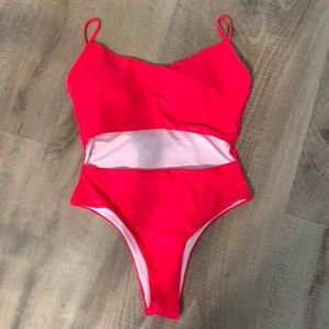 Red one piece swimsuit. Size large